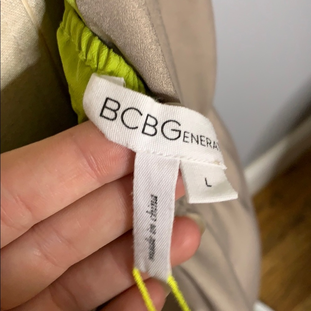 NWT BCBG Tan & Lime Green Mini Cut Out Dress Large - Picture 11 of 16